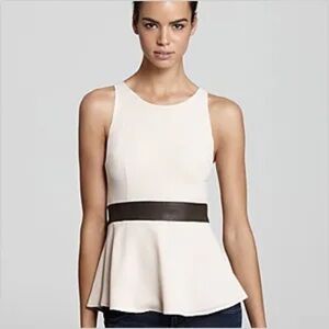 NWT Express Ivory Textured Peplum Sleeveless Blouse Top Large